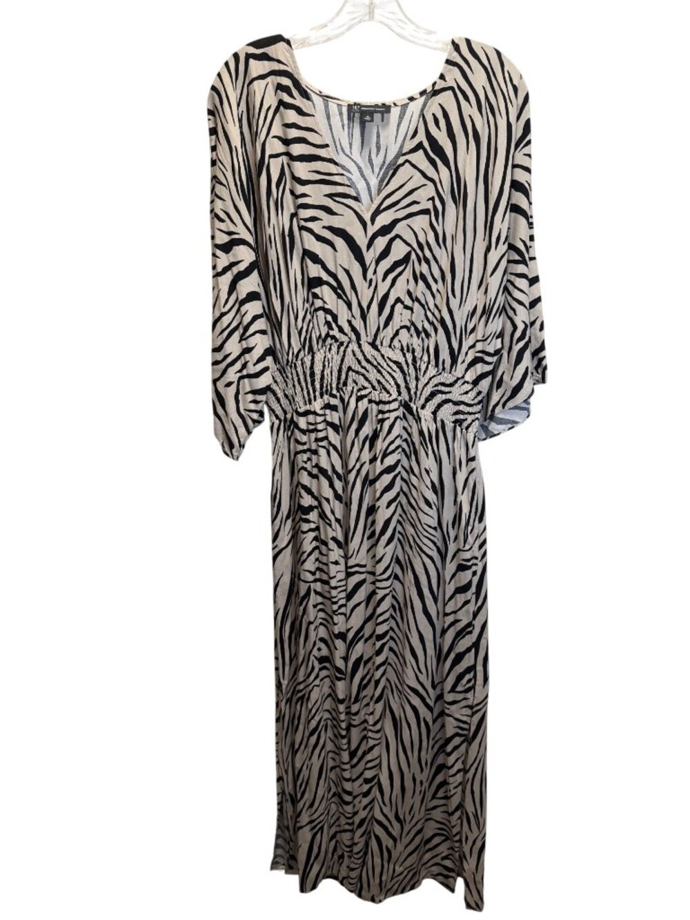 INC Zebra Print Maxi Dress With Elastic Waistband Kimono Sleeves Lightweight Ray